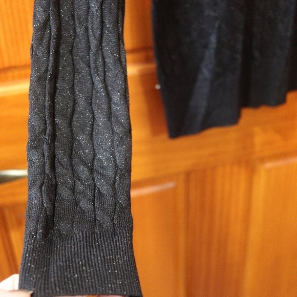 Talbots Black Metallic Sparkly Cable Knit Sweater Rayon Medium - Picture 4 of 11